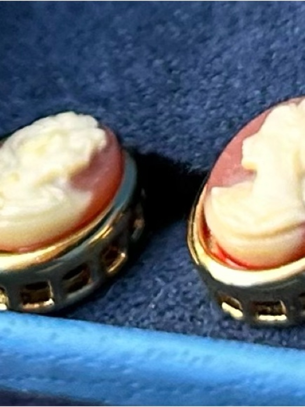 Gold-Tone Cameo Stud Earrings in Pink and Cream